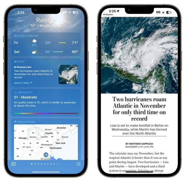耒阳苹果14维修分享iPhone 14手机如何看天气时顺带看新闻 